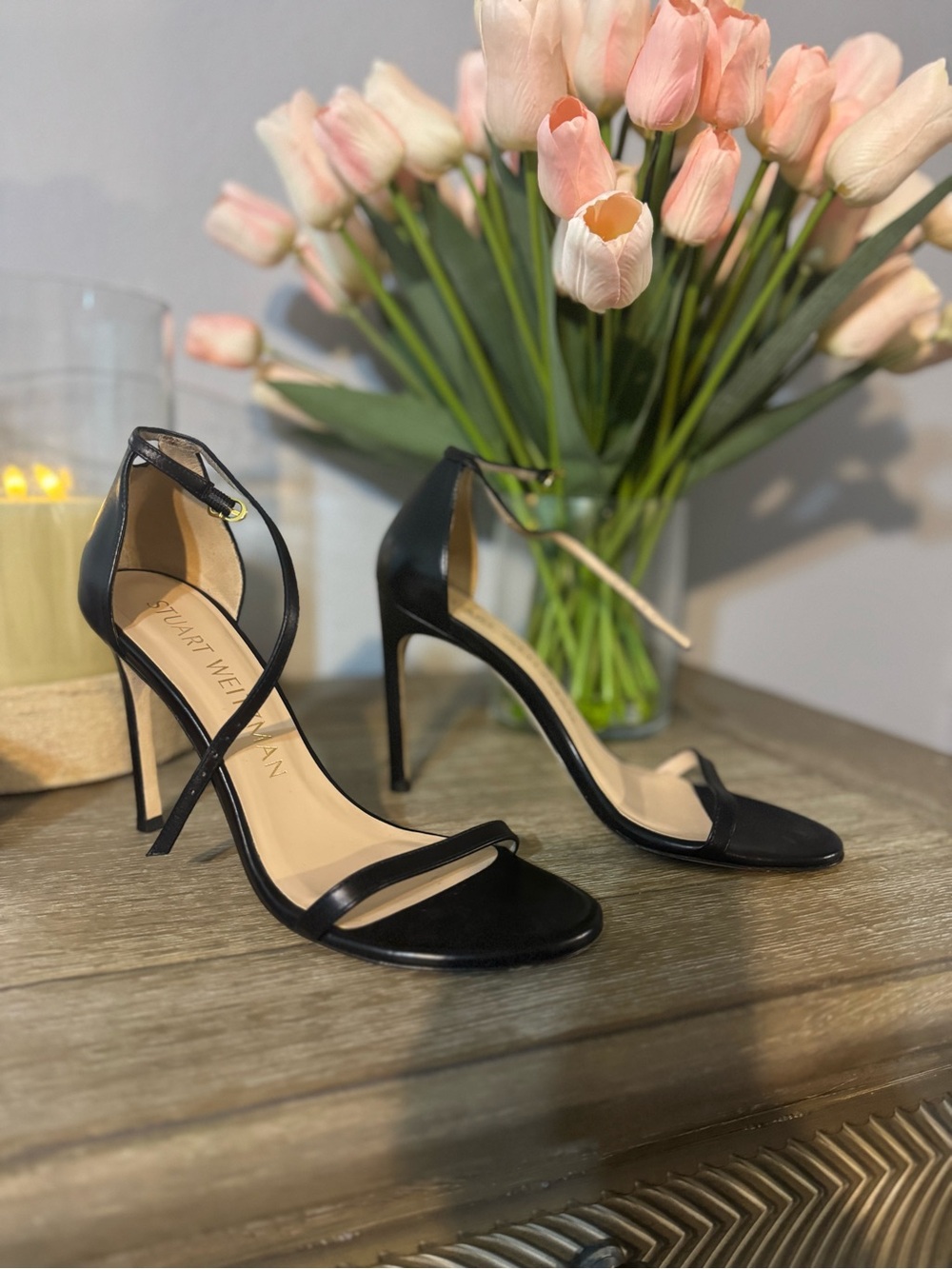 Stuart Weitzman Black Strappy Leather High Heels